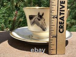 Hand Painted Horses Porcelain Demitasse Cup Saucer Set Equestrian Collectible
