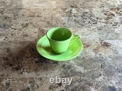 Harlequin Chartreuse Demitasse Cup & Saucer Set Vintage Excellent Condition
