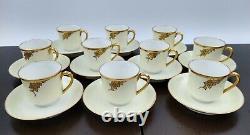 Haviland France 10 Demitasse Cups Saucers Gold Trim Gold Blossom Floral Antique