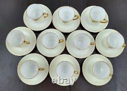 Haviland France 10 Demitasse Cups Saucers Gold Trim Gold Blossom Floral Antique