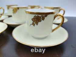 Haviland France 10 Demitasse Cups Saucers Gold Trim Gold Blossom Floral Antique