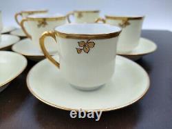 Haviland France 10 Demitasse Cups Saucers Gold Trim Gold Blossom Floral Antique