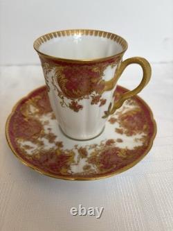 Haviland Limoges Demitasse Cup & Saucer Gold Rococo Raspberry 1894-1931