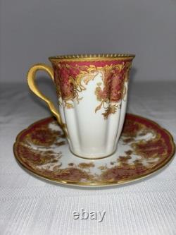 Haviland Limoges Demitasse Cup & Saucer Gold Rococo Raspberry 1894-1931