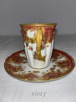 Haviland Limoges Demitasse Cup & Saucer Gold Rococo Raspberry 1894-1931