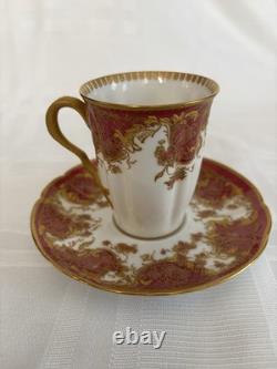Haviland Limoges Demitasse Cup & Saucer Gold Rococo Raspberry 1894-1931