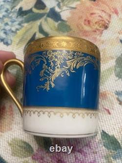 Haviland Limoges Pompadour Powder Bleu Flat Demitasse Cups and Saucers, Set Of 6