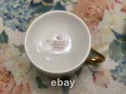 Haviland Limoges Pompadour Powder Bleu Flat Demitasse Cups and Saucers, Set Of 6