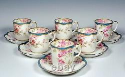 Haviland Limoges Schleiger 39 Pink Roses withBlue Gold 6 Demitasse Cups Saucers