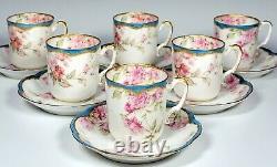 Haviland Limoges Schleiger 39 Pink Roses withBlue Gold 6 Demitasse Cups Saucers