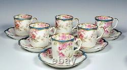 Haviland Limoges Schleiger 39 Pink Roses withBlue Gold 6 Demitasse Cups Saucers