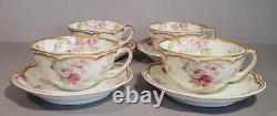 Haviland Schleiger 39E Set 4 Demitasse Cups & Saucers Blue Yellow Rose Gold