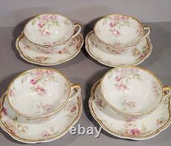 Haviland Schleiger 39E Set 4 Demitasse Cups & Saucers Blue Yellow Rose Gold