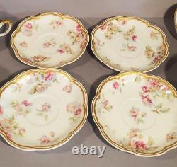 Haviland Schleiger 39E Set 4 Demitasse Cups & Saucers Blue Yellow Rose Gold