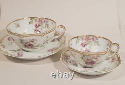 Haviland Schleiger 39E Set 4 Demitasse Cups & Saucers Blue Yellow Rose Gold