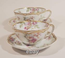 Haviland Schleiger 39E Set 4 Demitasse Cups & Saucers Blue Yellow Rose Gold