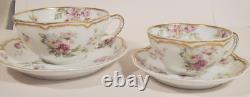 Haviland Schleiger 39E Set 4 Demitasse Cups & Saucers Blue Yellow Rose Gold