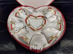 Heart Shape Red & Gold Set Of 6 Demitasse Cups & Saucers GNA Fine Porcelain