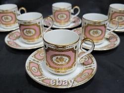 Heinrich Germany 6 Demitasse Cups & 6 Saucers Gold/rose Medallion Pink Gorgeous