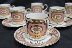 Heinrich Germany 6 Demitasse Cups & 6 Saucers Gold/rose Medallion Pink Gorgeous