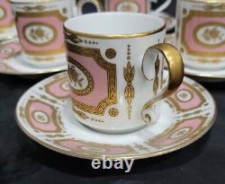 Heinrich Germany 6 Demitasse Cups & 6 Saucers Gold/rose Medallion Pink Gorgeous