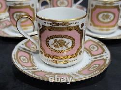 Heinrich Germany 6 Demitasse Cups & 6 Saucers Gold/rose Medallion Pink Gorgeous