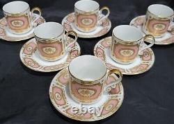 Heinrich Germany 6 Demitasse Cups & 6 Saucers Gold/rose Medallion Pink Gorgeous