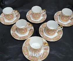 Heinrich Germany 6 Demitasse Cups & 6 Saucers Gold/rose Medallion Pink Gorgeous