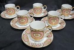 Heinrich Germany 6 Demitasse Cups & 6 Saucers Gold/rose Medallion Pink Gorgeous