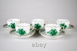 Herend Chinese Bouquet Green Demitasse Cups & Saucers Set of 5 Vintage #711