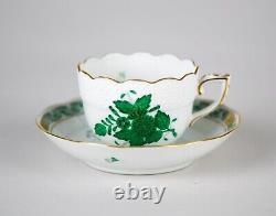 Herend Chinese Bouquet Green Demitasse Cups & Saucers Set of 5 Vintage #711