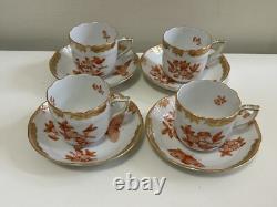 Herend Fortuna Rust 4 Sets of Demitasse Cup & Saucer 8 Pieces Tea Coffee Cups