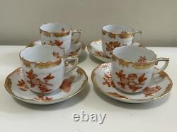 Herend Fortuna Rust 4 Sets of Demitasse Cup & Saucer 8 Pieces Tea Coffee Cups