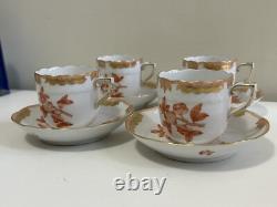 Herend Fortuna Rust 4 Sets of Demitasse Cup & Saucer 8 Pieces Tea Coffee Cups