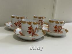 Herend Fortuna Rust 4 Sets of Demitasse Cup & Saucer 8 Pieces Tea Coffee Cups