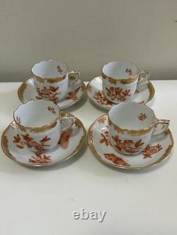 Herend Fortuna Rust 4 Sets of Demitasse Cup & Saucer 8 Pieces Tea Coffee Cups