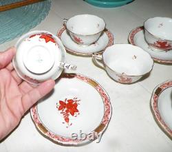 Herend Hungary Chinese Bouquet Rust Demitasse Cups & Saucers 4+