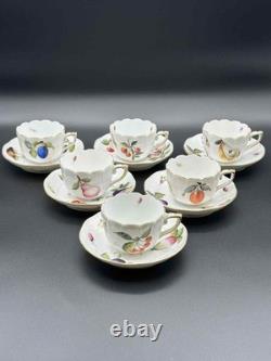 Herend Hungary FR Fruits Flowers Insects Demitasse Cup & Saucer Set of 6 Handpai