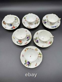 Herend Hungary FR Fruits Flowers Insects Demitasse Cup & Saucer Set of 6 Handpai