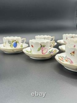 Herend Hungary FR Fruits Flowers Insects Demitasse Cup & Saucer Set of 6 Handpai