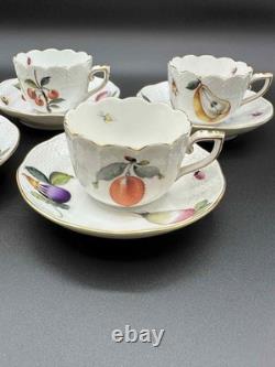 Herend Hungary FR Fruits Flowers Insects Demitasse Cup & Saucer Set of 6 Handpai