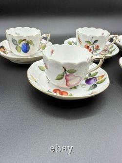 Herend Hungary FR Fruits Flowers Insects Demitasse Cup & Saucer Set of 6 Handpai