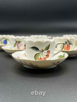 Herend Hungary FR Fruits Flowers Insects Demitasse Cup & Saucer Set of 6 Handpai
