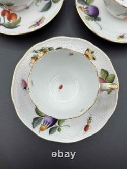 Herend Hungary FR Fruits Flowers Insects Demitasse Cup & Saucer Set of 6 Handpai