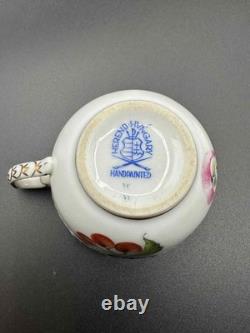 Herend Hungary FR Fruits Flowers Insects Demitasse Cup & Saucer Set of 6 Handpai