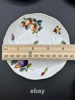 Herend Hungary FR Fruits Flowers Insects Demitasse Cup & Saucer Set of 6 Handpai