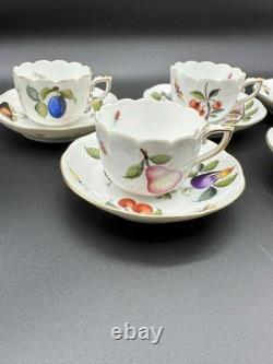 Herend Hungary FR Fruits Flowers Insects Demitasse Cup & Saucer Set of 6 Handpai