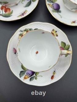 Herend Hungary FR Fruits Flowers Insects Demitasse Cup & Saucer Set of 6 Handpai