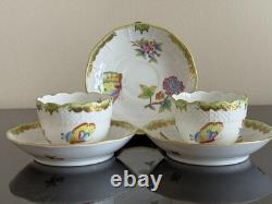 Herend Queen Victoria #711 Set of 2 Demitasse Cups and Saucers Plus 1 Saucer