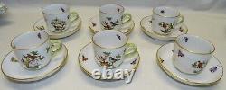 Herend Rothschild 6 Demitasse Cups & Saucers Birds & Insects